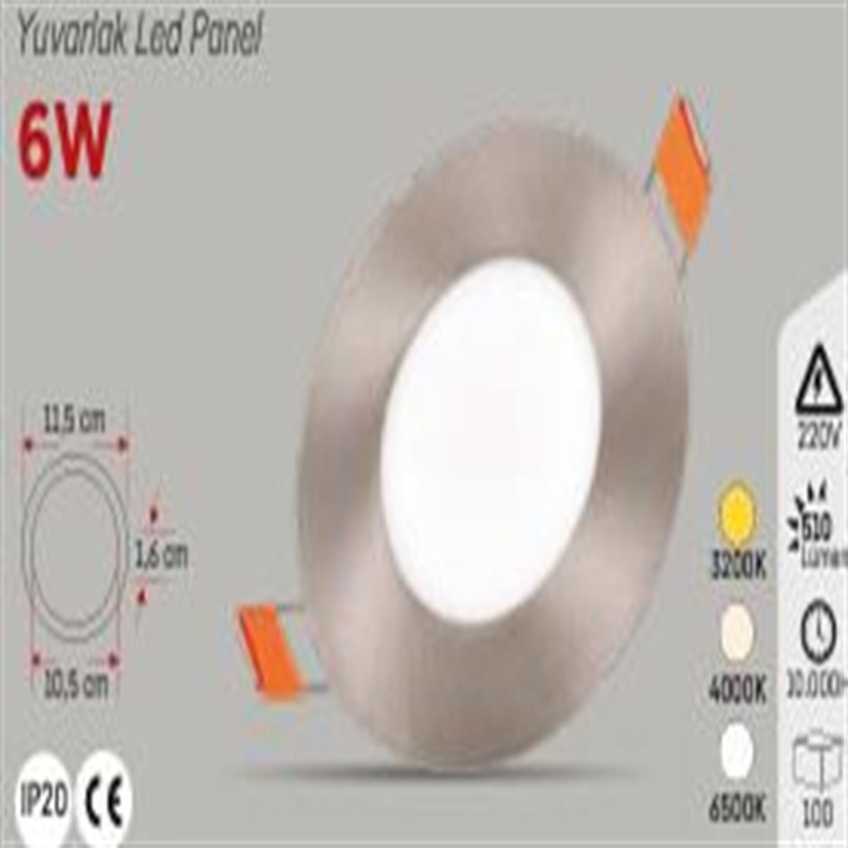 YCL EKO 6W.S.A.YUVARLAK PANEL SATEN KASA G.IŞIĞI 1